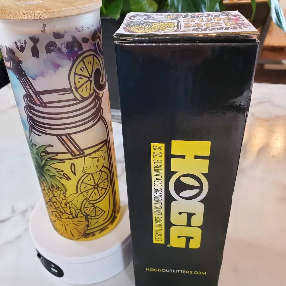 Sweet SUMMER time 20oz Gradient Yellow Glass Tumbler with duo lids 🎉sale